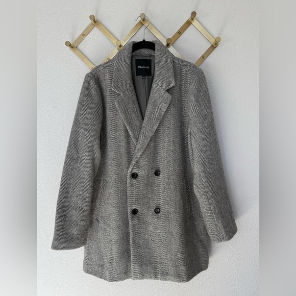 MADEWELL Herringbone Blazer Coat Heather Pewter Boyfriend Fit Size Large - Picture 4 of 7